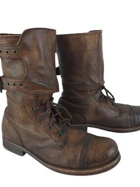 VTG Allsaints Damasi Brown Leather Lace-Up Combat Boots